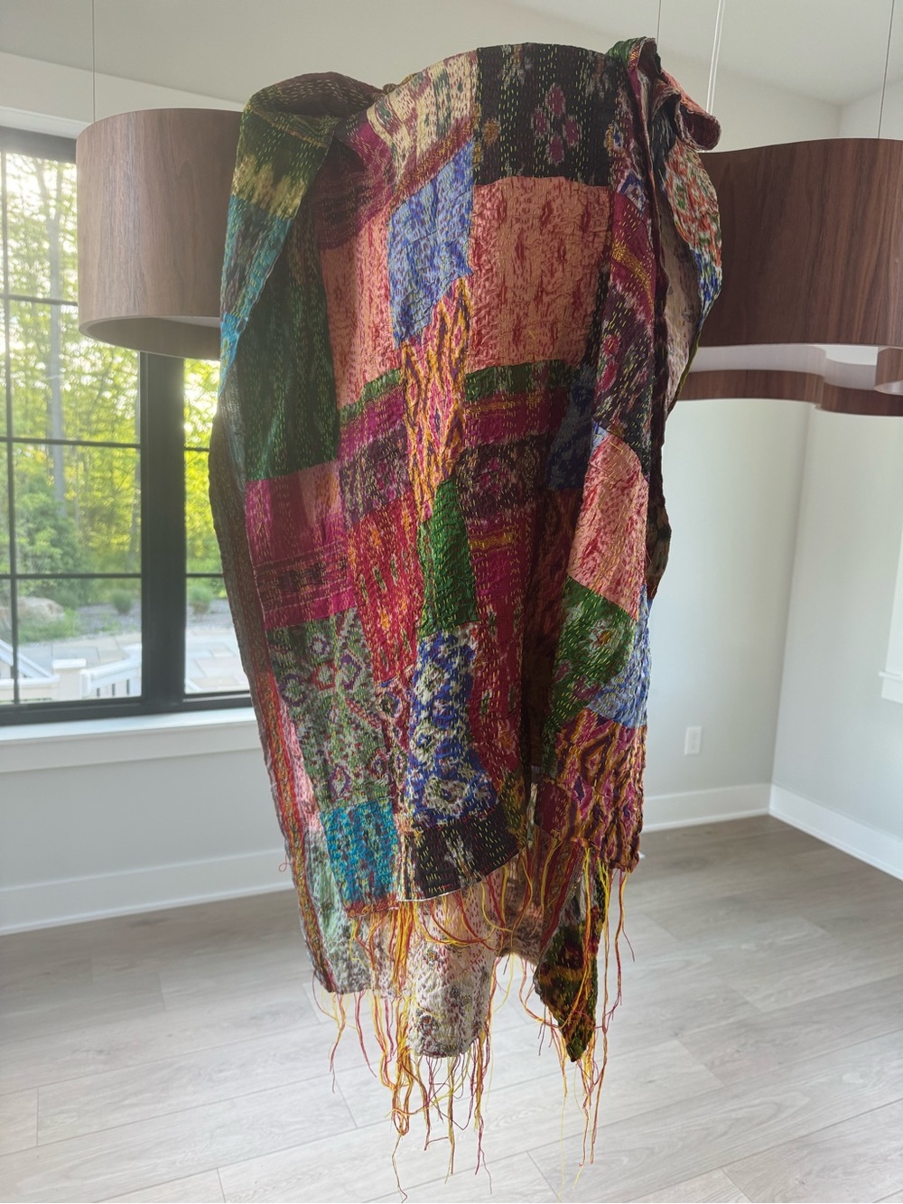 Colorful Silk Patchwork Reversible long scarf